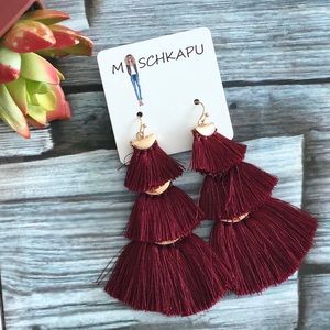 Burgundy Fabric tassel earrings